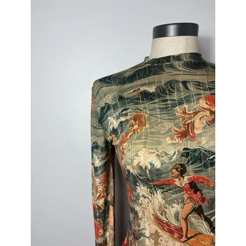 The Kit Women's Boho Artsy Women's S Long Sleeve Vintage Inspired Red Surfer Top - Picture 3 of 10